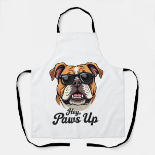 Hey Paws Up Vintage Bulldog with Sunglasses Funny Apron