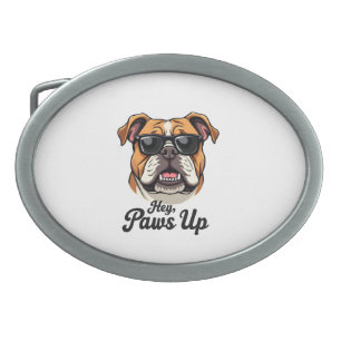 Hey Paws Up Vintage Bulldog with Sunglasses Funny Belt Buckle