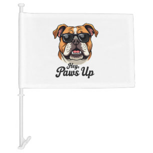 Hey Paws Up Vintage Bulldog with Sunglasses Funny Car Flag
