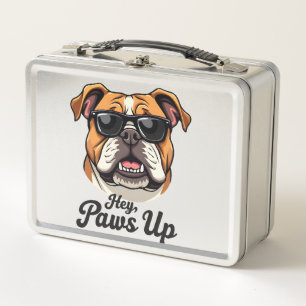 Hey Paws Up Vintage Bulldog with Sunglasses Funny  Metal Lunch Box