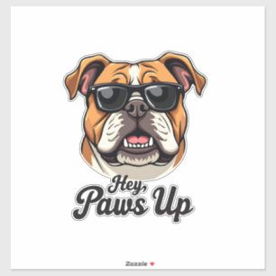 Hey Paws Up Vintage Bulldog with Sunglasses Funny Sticker