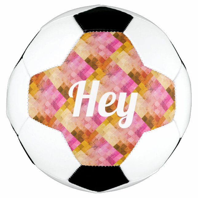 Hey Pink Watercolor Geometric Pattern Soccer Ball (Front)
