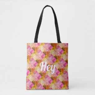 Hey Pink Watercolor Geometric Pattern Tote Bag