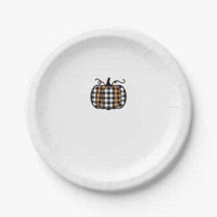 Hey Pumpkin Buffalo Plaid for Fall Autumn Thanksgi Paper Plates