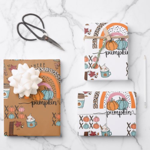 Hey Pumpkin Fall Autumn Coffee Vibes Leopard   Wrapping Paper Sheets