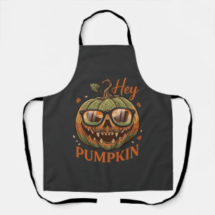 Hey Pumpkin Halloween Jack Lantern Glasses Mustach Apron