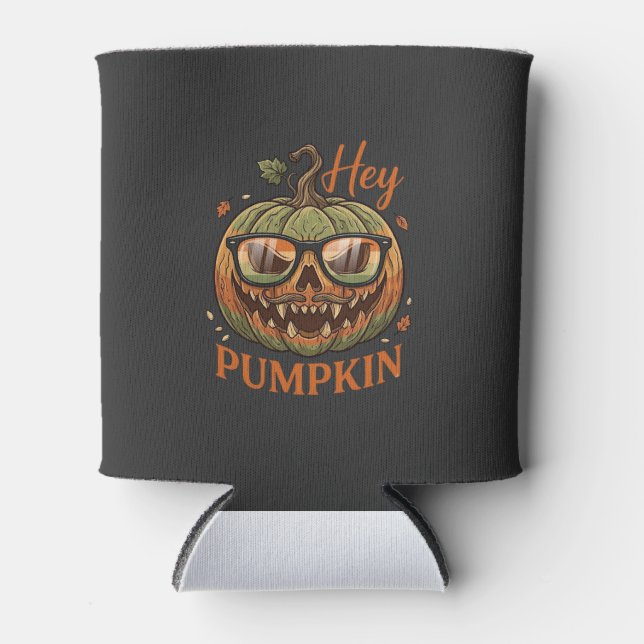 Hey Pumpkin Halloween Jack Lantern Glasses Mustach Can Cooler (Front)