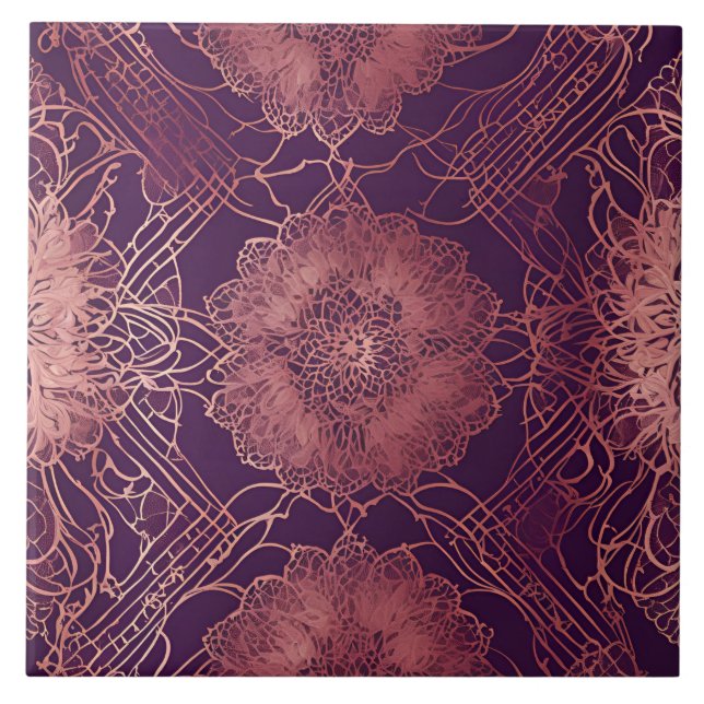 Hey Rosegold Floral AI art  Ceramic Tile (Front)