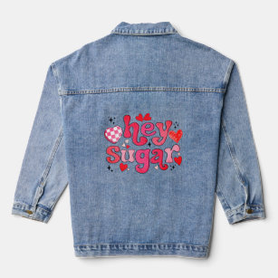 Hey Sugar Pink Romantic Love Heart Typography Denim Jacket