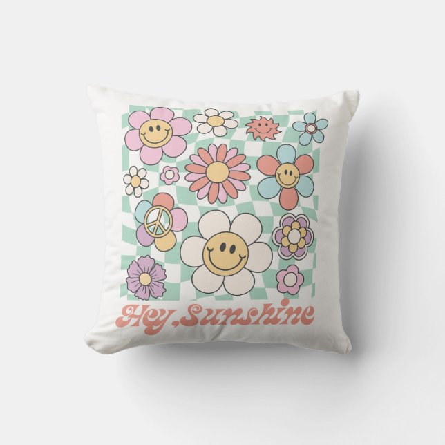 Hey Sunshine Floral Summer Throw Pillow (Front)