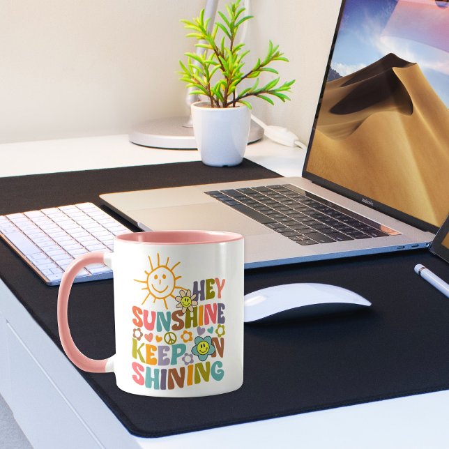 Hey Sunshine, Trendy Flowers Retro Vegan Mug (Creator Uploaded)