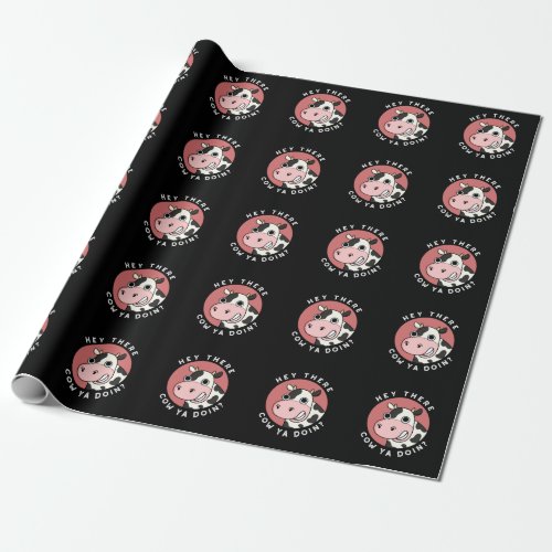 Hey There Cow Are You Funny Animal Pun Dark BG Wrapping Paper