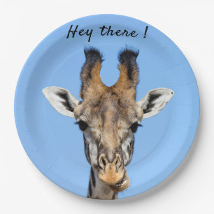 Hey there funny Giraffe photo with text Paper Plates