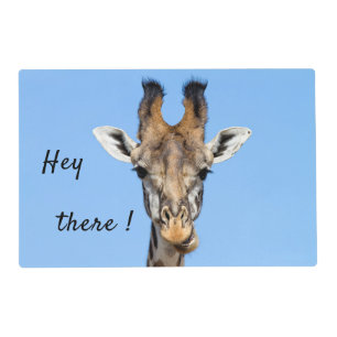 Hey there funny Giraffe photo with text Placemat