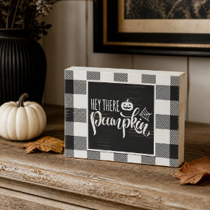 Hey There Pumpkin Black Buffalo Plaid Halloween Wooden Box Sign