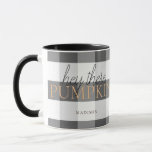 Hey There Pumpkin Black & White Buffalo Check Mug<br><div class="desc">This cute "hey there,  pumpkin" mug features a black and white buffalo check / gingham check pattern background with a pumpkin and autumn / fall leaves.  Personalize it for your needs. You can find matching products at my store.</div>
