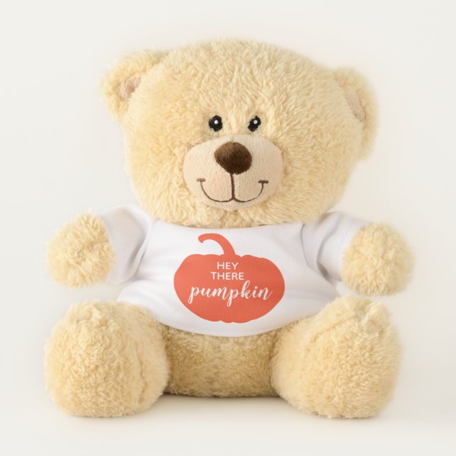 Hey There Pumpkin Dusty Orange Personalized Teddy Bear (Front)