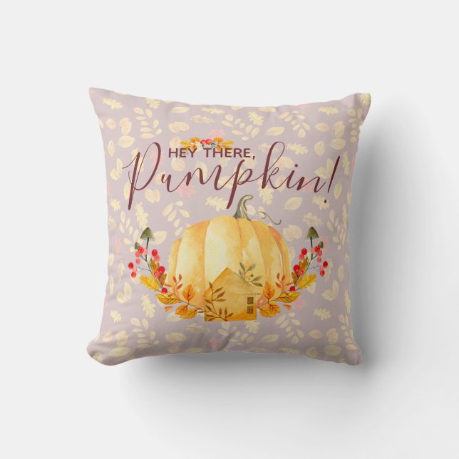 Hey There Pumpkin Fall Season Leaves | Halloween Throw Pillow (Front)
