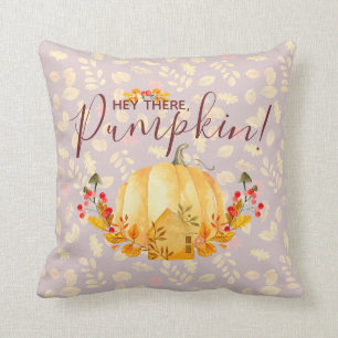 Hey There Pumpkin Fall Season Leaves Halloween Throw Pillow
