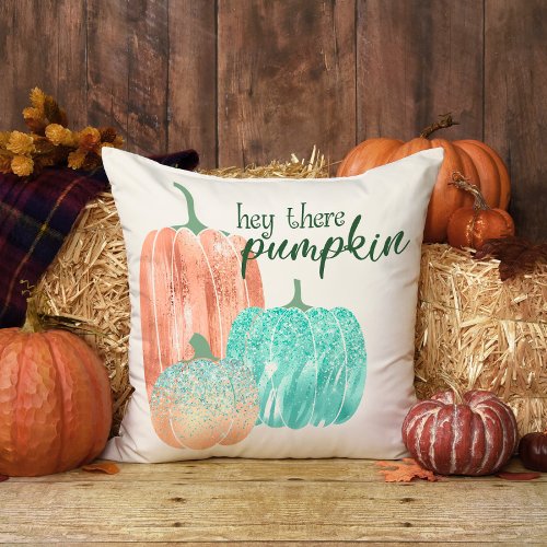 Hey There Pumpkin Glitter Pastel Pretty Fall Throw Pillow