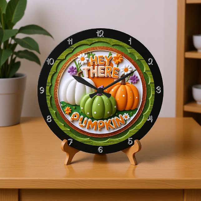 Hey There Pumpkin Illustration Large Clock (Creator Uploaded)