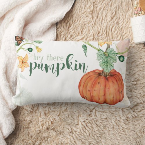 Hey There Pumpkin Watercolor Family Name Fall Lumbar Pillow