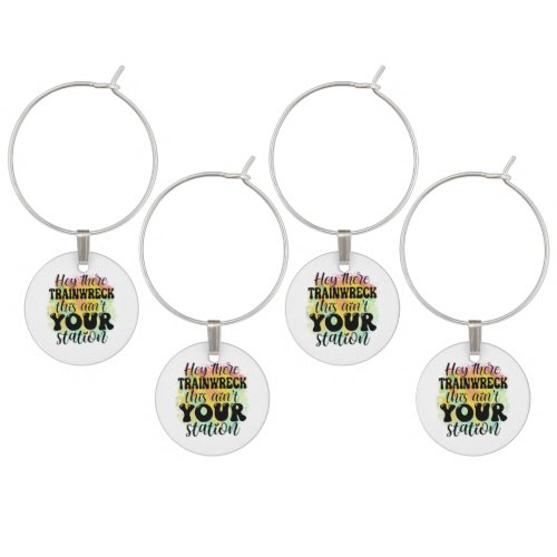 Hey There Train Wreck Wine Glass Charms