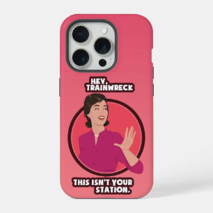 Hey Trainwreck! Pink gradient background. iPhone 15 Pro Case