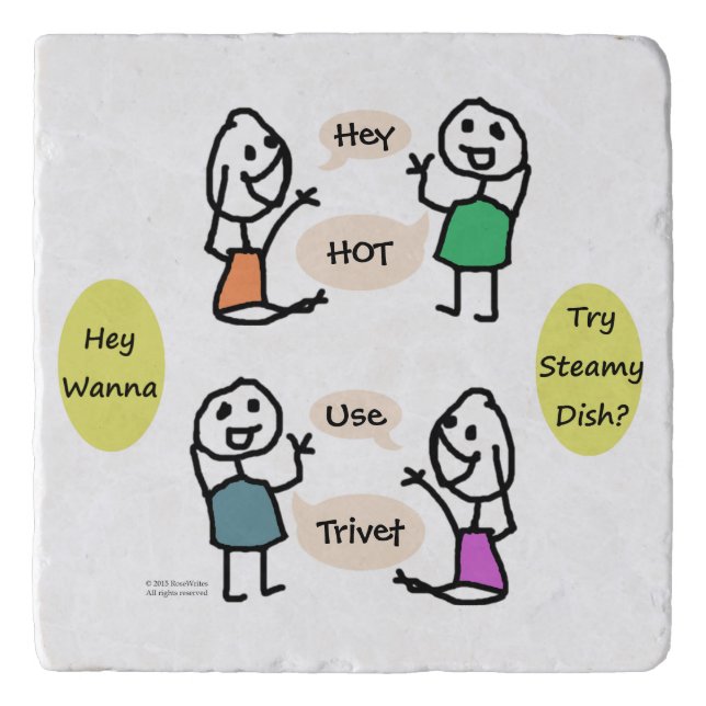 Hey Wanna Botticino Marble Trivet by RoseWrites (Front)