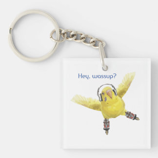 Hey Wassup Roller Skating Budgie with Headphones Keychain