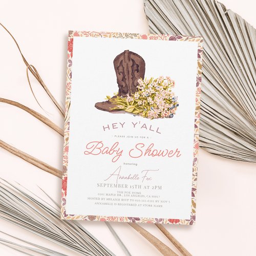 Hey Yall Cowboy Boot  Bouquet Girl Baby Shower Invitation