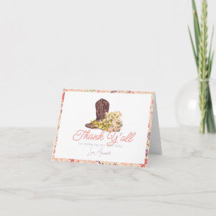 Hey Y'all Cowboy Boot & Bouquet Girl Baby Shower Letterpress Thank You Card