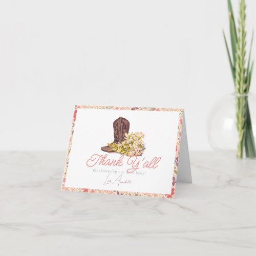 Hey Yall Cowboy Boot  Bouquet Girl Baby Shower Thank You Card