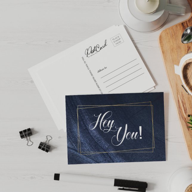 Hey You Blue Denim Gold Fun Say Hi Postcard (Creator Uploaded)