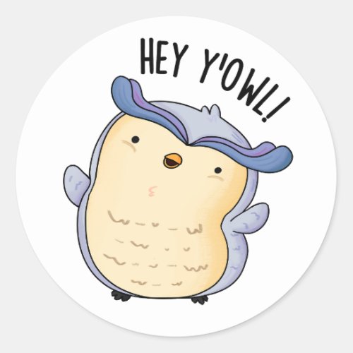 Hey YOwl Funny Owl Pun  Classic Round Sticker