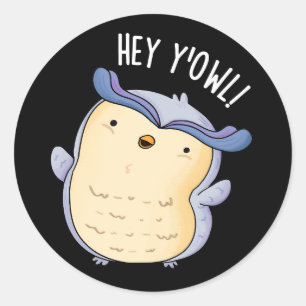 Hey Y'Owl Funny Owl Pun Dark BG Classic Round Sticker