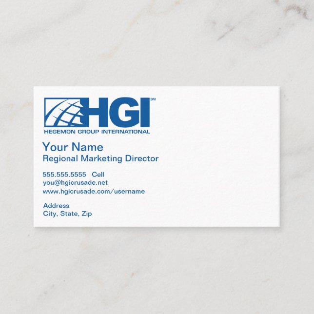 HGI Regional Marketing Director Business Card (Front)