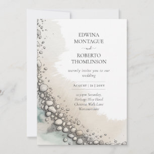 HHS Coastal Pebble Shore Watercolor Beach Wedding Invitation