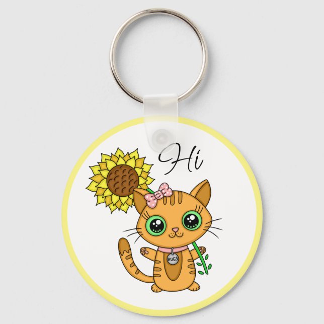 Hi and Hugs | Cute Cat with Sunflower Keychain (Front)