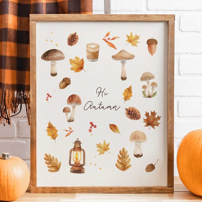 Hi Autumn Wall Art – Cozy Fall Print with Mushroom (Hi Autumn)