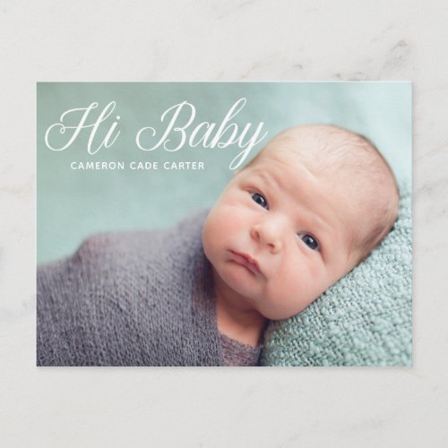 Hi Baby Photo Chic Mint Green Birth Announcement Postcard