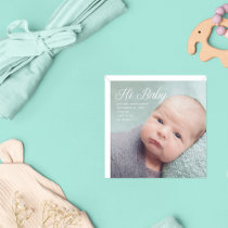 Hi Baby Photo Chic White Script Birth Announcement