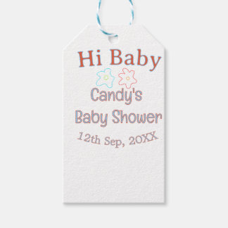 hi baby shower blue orange flower trendy retro mod gift tags