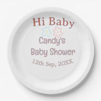 hi baby shower blue orange flower trendy retro mod paper plates