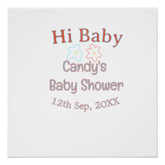 hi baby shower blue orange flower trendy retro mod poster