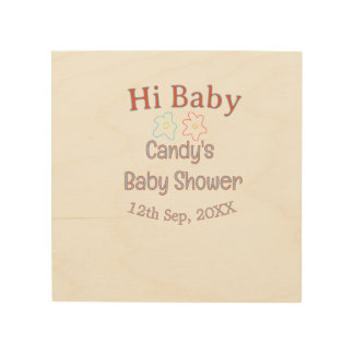 hi baby shower blue orange flower trendy retro mod wood wall art