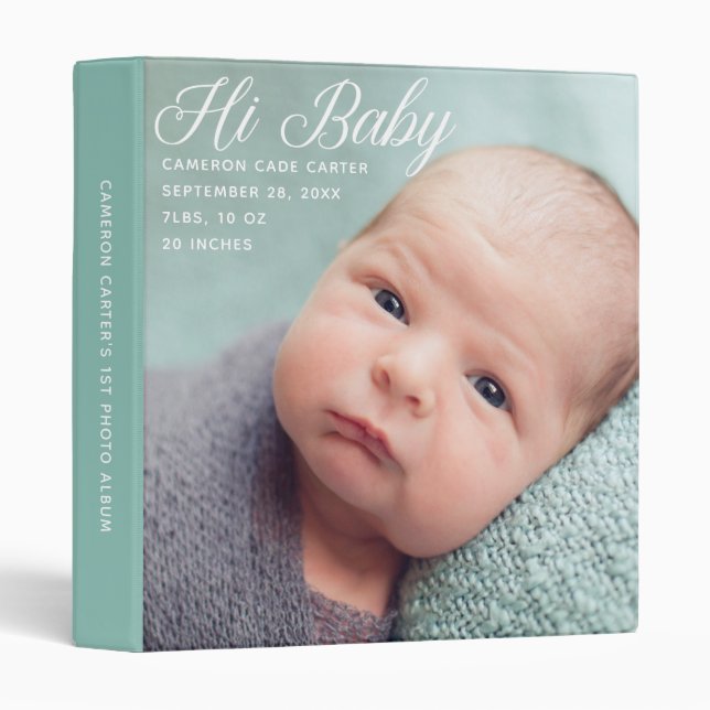 Hi Baby Stats Chic Newborn Photography Photo Album 3 Ring Binder (Front/Spine)