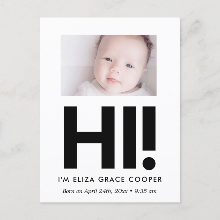 Hi! Birth announcement photo Postcard Zazzle
