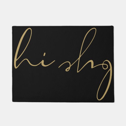 Hi Bye Black And Gold Elegant Calligraphy Script Doormat