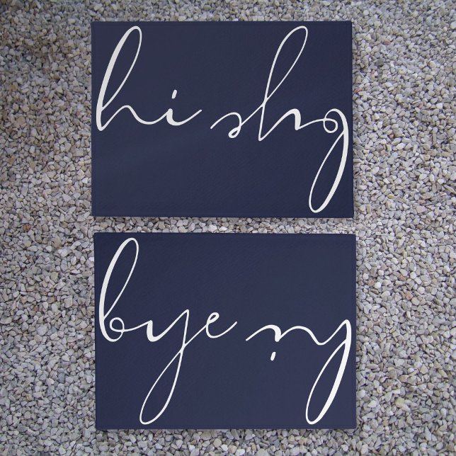 Hi Bye Elegant Calligraphy Script Navy Blue Doormat (Hi Bye Elegant Calligraphy Script Navy Blue Doormat)